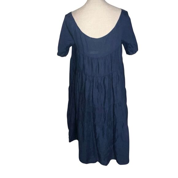 Aspesi Blue Linen Tiered Midi Dress IT42 (US 8–10) Italian Designer Summer Dress - Picture 5 of 7